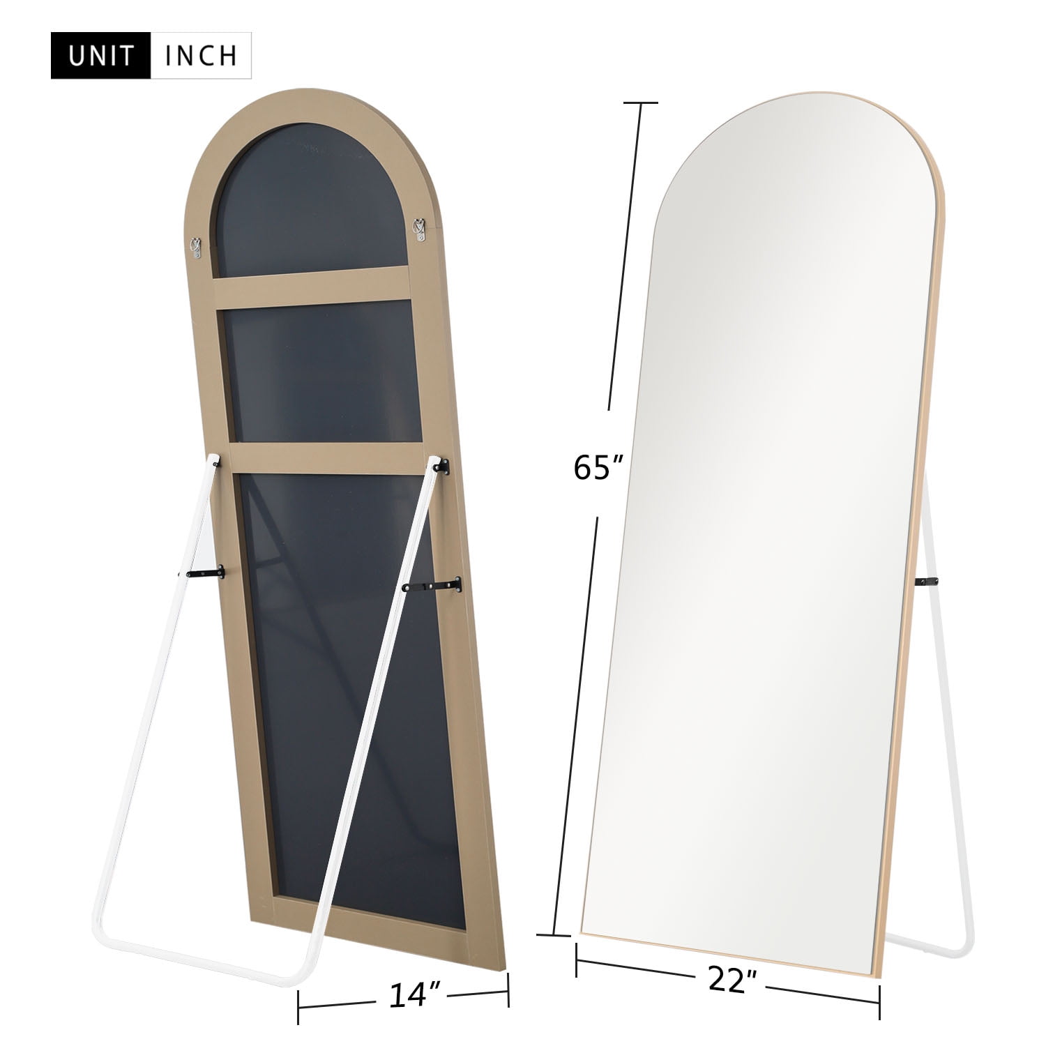 64"x21" Modern Arch Full Length Mirror Floor Mirror with Bracket,Wood Color