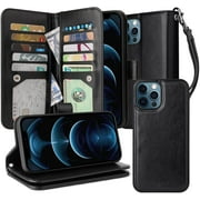Magnetic Detachable Wallet Case [RFID Protection] [10 Card Pockets] [3 Money Pockets] Compatible for iPhone 12 Pro Max [6.7 Inch]- [Black]