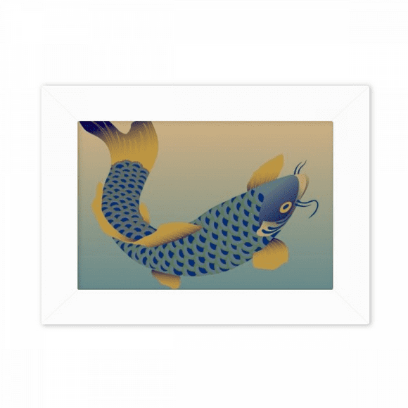 Painting Culture Blue Fish Photo Mount Frame Picture Art Painting Desktop 5x7 inch
