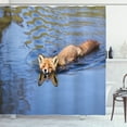 thumbnail image 1 of Ambesonne Fox Shower Curtain, Fox Swimming in River, 69"Wx84"L, Pale Blue Brown Cream, 1 of 3