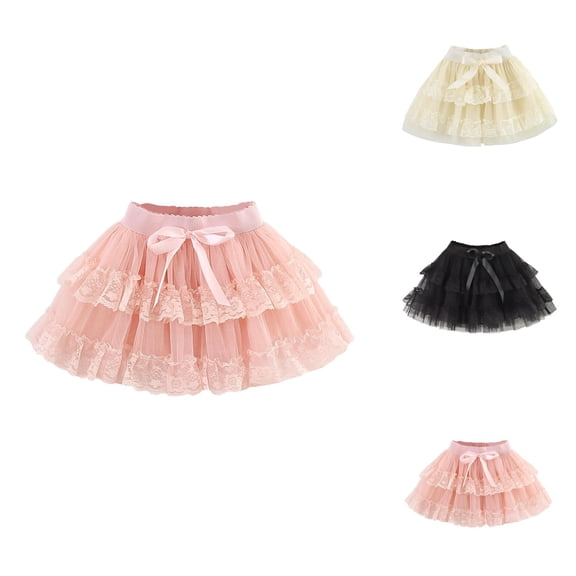 Girls Tutu Dress Layered Skirt with Satin Waistband, Fluffy Mesh Cake Skirt for Party, Elastic Half Skirt for Birthday (3-10Y)