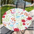 thumbnail image 1 of Housse de Table Ronde pour Tables Rondes 36 Pouces-70 Pouces, Nappe Ajustée avec Élastique pour Fête Intérieure Extérieure Vacances, 60 Pouces, Fleur Rouge, 1 of 7