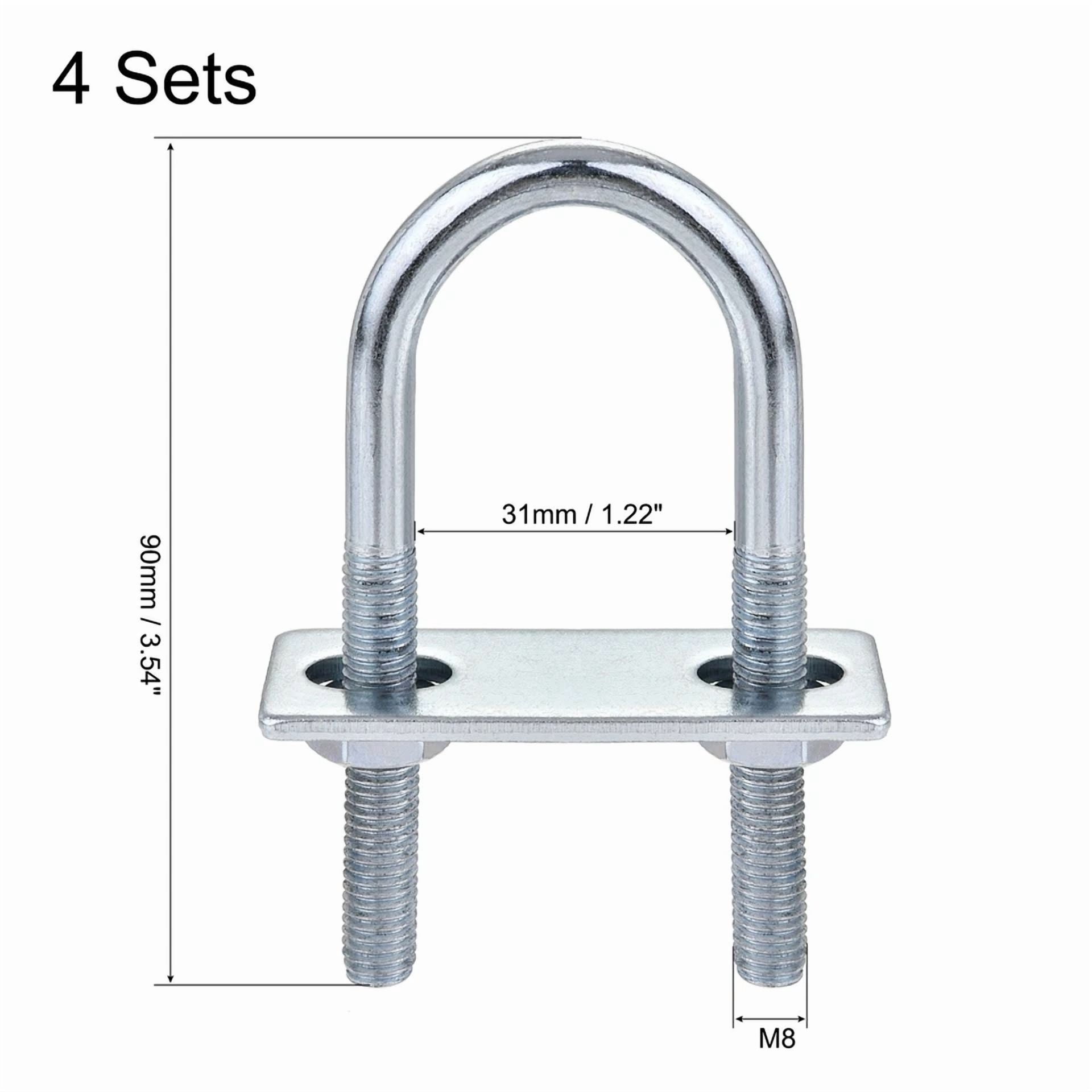 CIRCLE- Round U-Bolt 31Mm Inner Width 90Mm Length Steel M8 With Nut Plate 4Pack