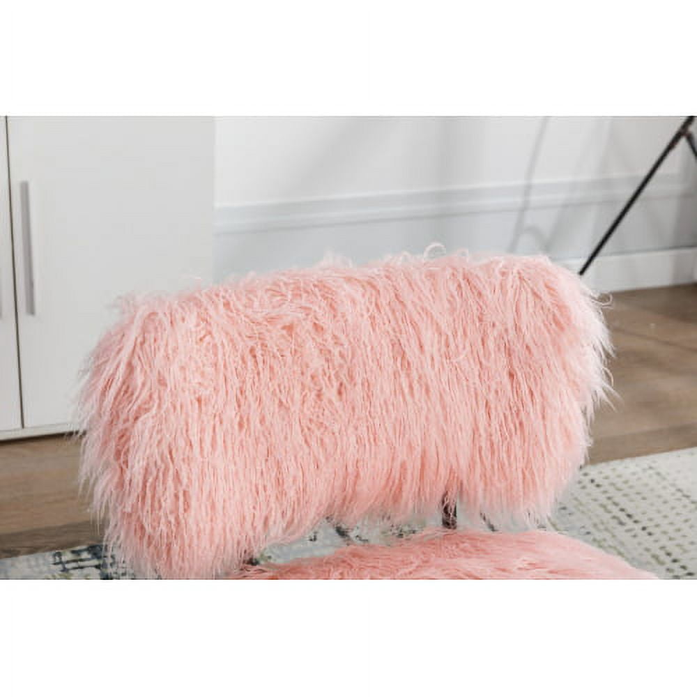 BSHTI25.2'' Wide Faux Fur Plush Nursery Rocking Chair, Baby Nursing Chair, Fluffy Upholstered Glider Chair, Comfy Modern Chair for Living Room, Bedroom (Pink)