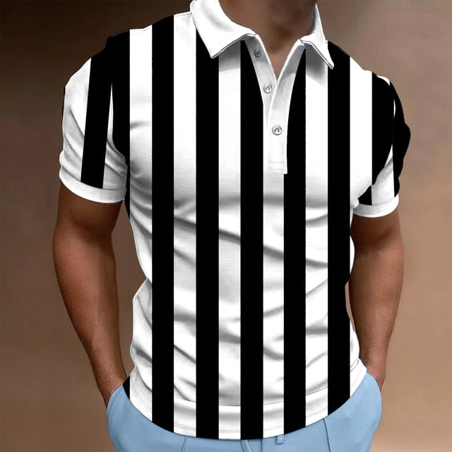 Blusa y camisa de manga corta con cuello vuelto Camisa casual de manga corta para hombre con estampado de rayas Camisa de manga corta con cuello vuelto para hombre