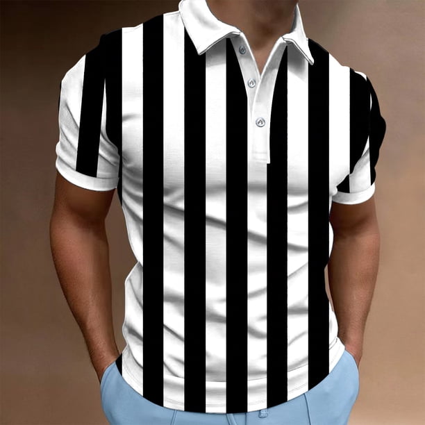 Blusa y camisa de manga corta con cuello vuelto Camisa casual de manga corta para hombre con estampado de rayas Camisa de manga corta con cuello vuelto para hombre
