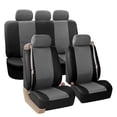 thumbnail image 2 of FH Group PU Leather Integrated Seatbelt Seat Covers, Full Set with Gray Carpet Floor Mats, Black Gray, 2 of 6