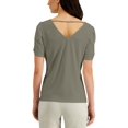 thumbnail image 2 of STUDIO BY JPR Womens Green Ruched Strappy-back Short Sleeve V Neck Top M, 2 of 2