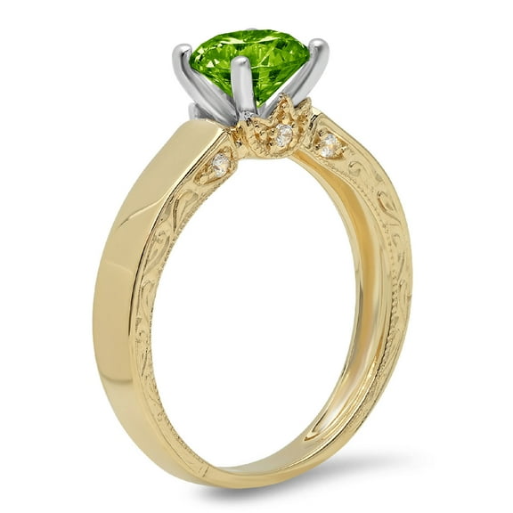 1.06 ct Round Cut Natural Peridot Solitaire Engagement Ring for Women in 18K Yellow/White Gold