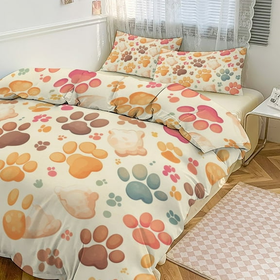 Animal Dog Paw 3 Pcs Soft Bedding Set, Includes 1 Duvet Cover with Zipper And 2 Pillow Shams Animal Dog Paw 86"x70"