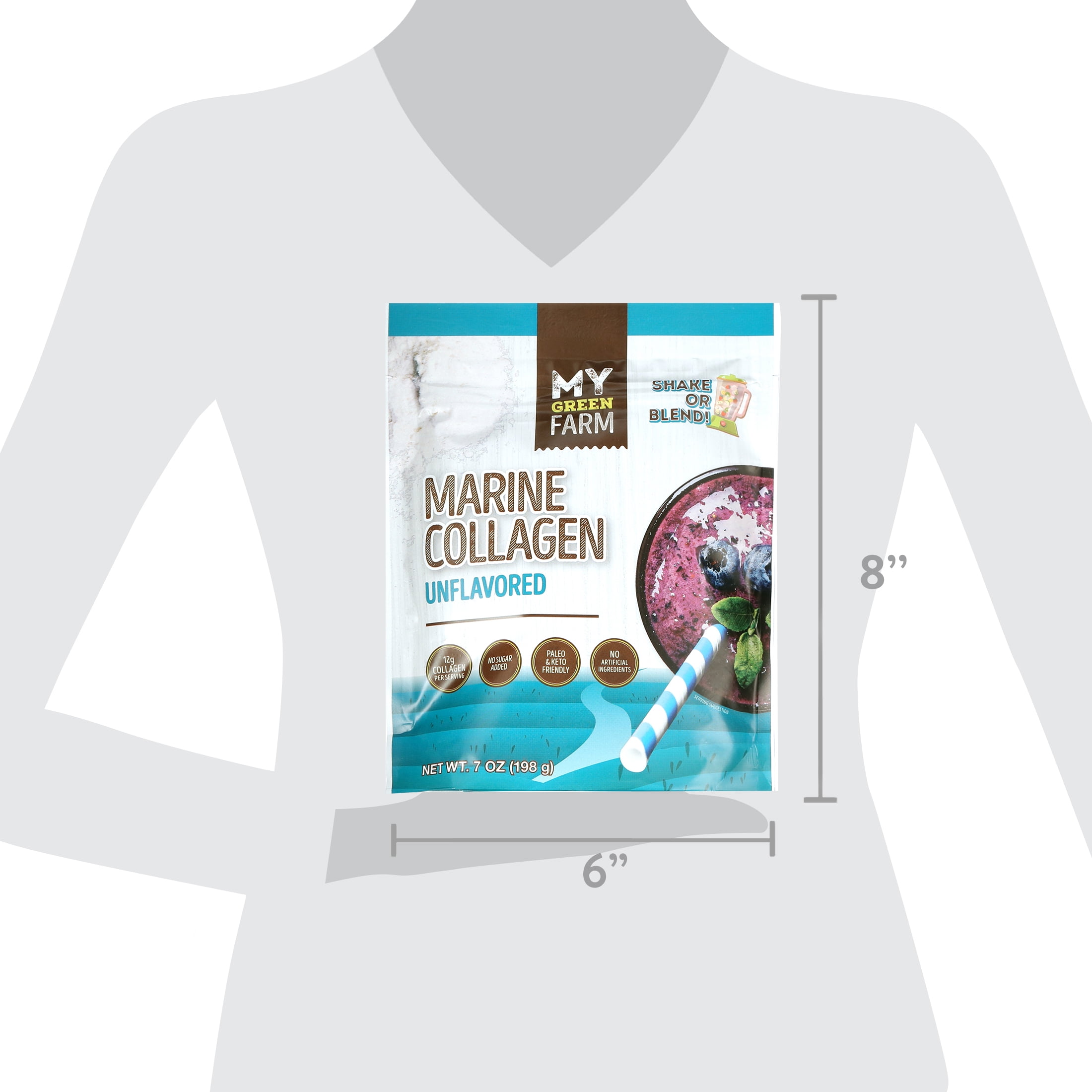 (3 pack) My Green Farm Marine Collagen Unflavored Powder Drink Mix, 7 oz (198g) – Allergen-Free, Non-GMO