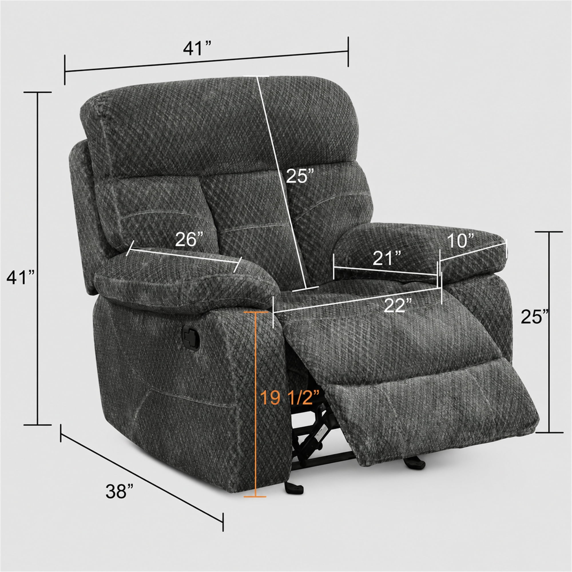 Aukfa 3-Piece Recliner Sofa Set - 41" Oversized Recliner Overstuffed Armchair for Living Room, Microfiber, Gray