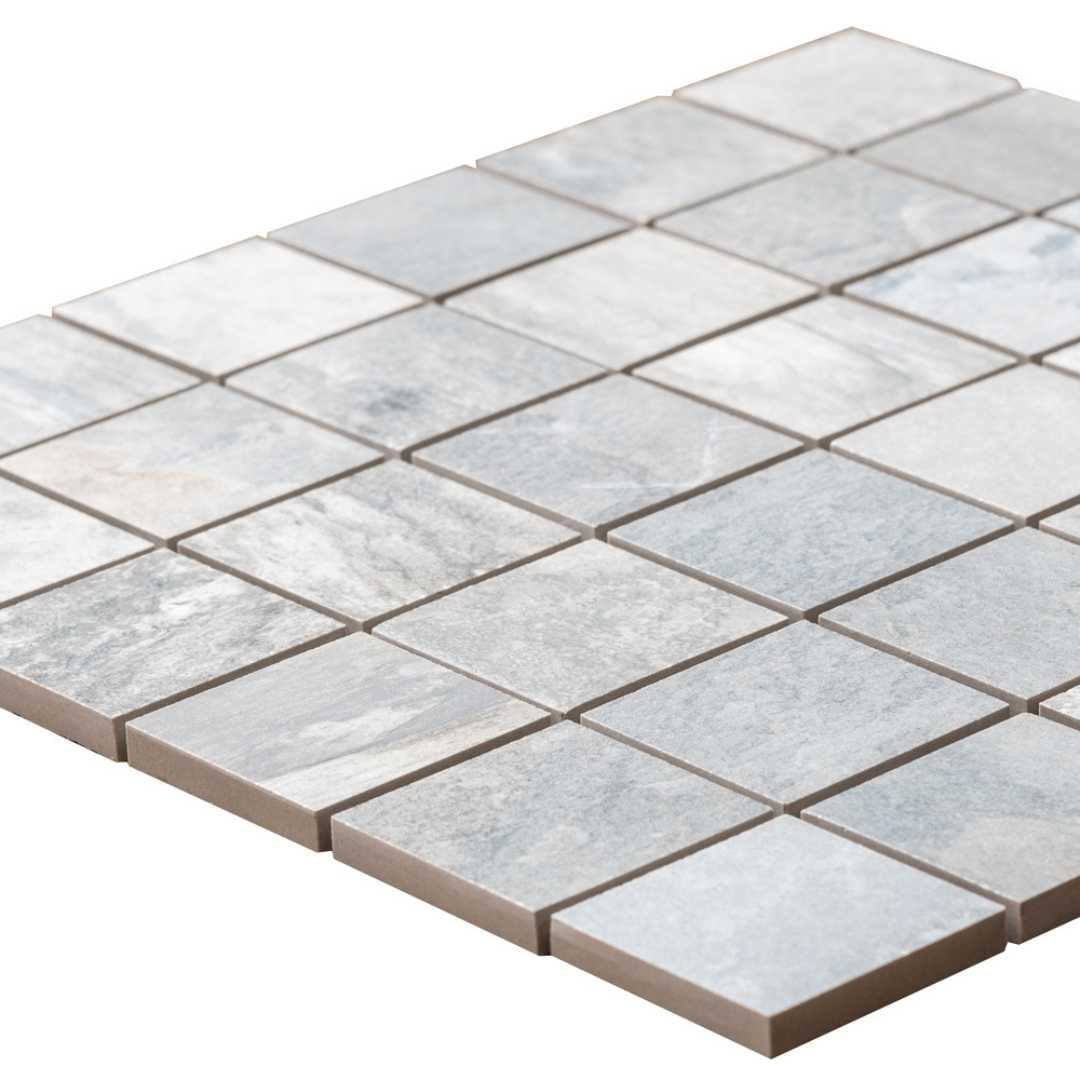 The Tile Life Wells Stone Slate 2" x 2" Blue Porcelain Mosaic Floor and Wall Tile, 1 Sheet