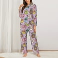thumbnail image 2 of KLL Cute Donuts Print Women's Long Sleeve Pajamas with Pants Sleepwear Loungewear 2 Set-Medium, 2 of 7