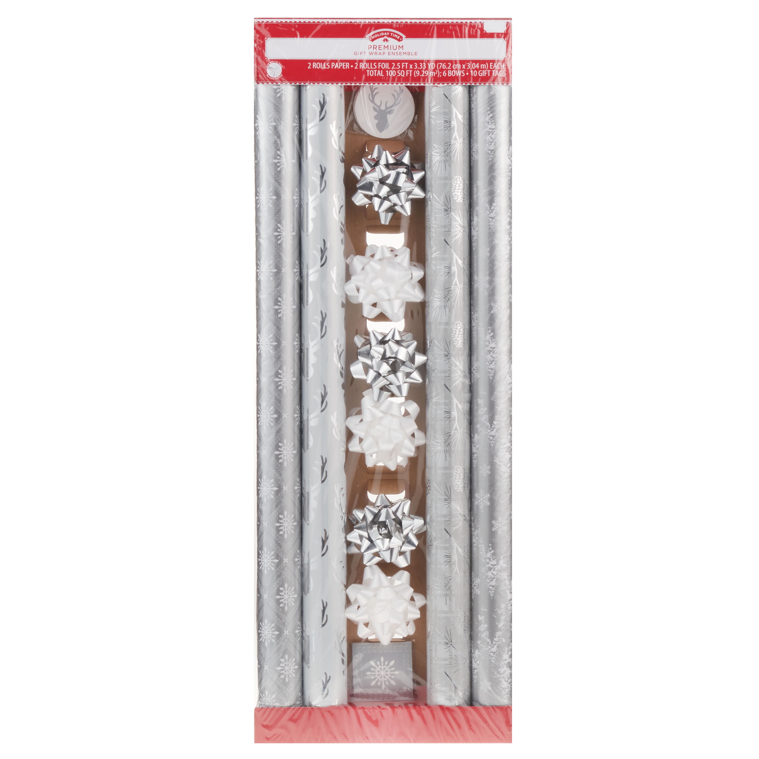 Holiday Time Wrapping Paper Kit, Silver & White, 30'