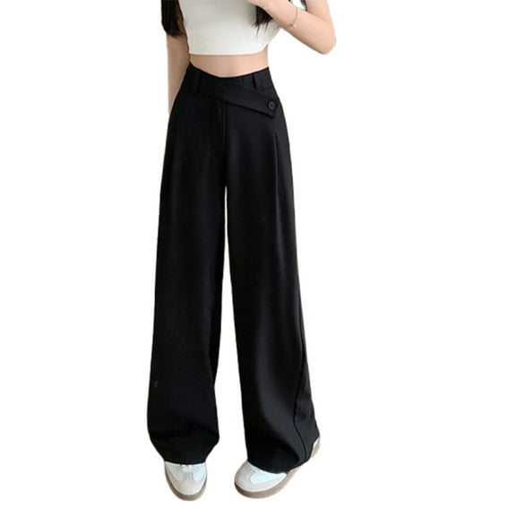 ClodeEU High Waisted Draped Pants for Women, Narrow Wide Leg Floor Sweeping Trousers, Button Casual Trousers Black,Womens Plus S