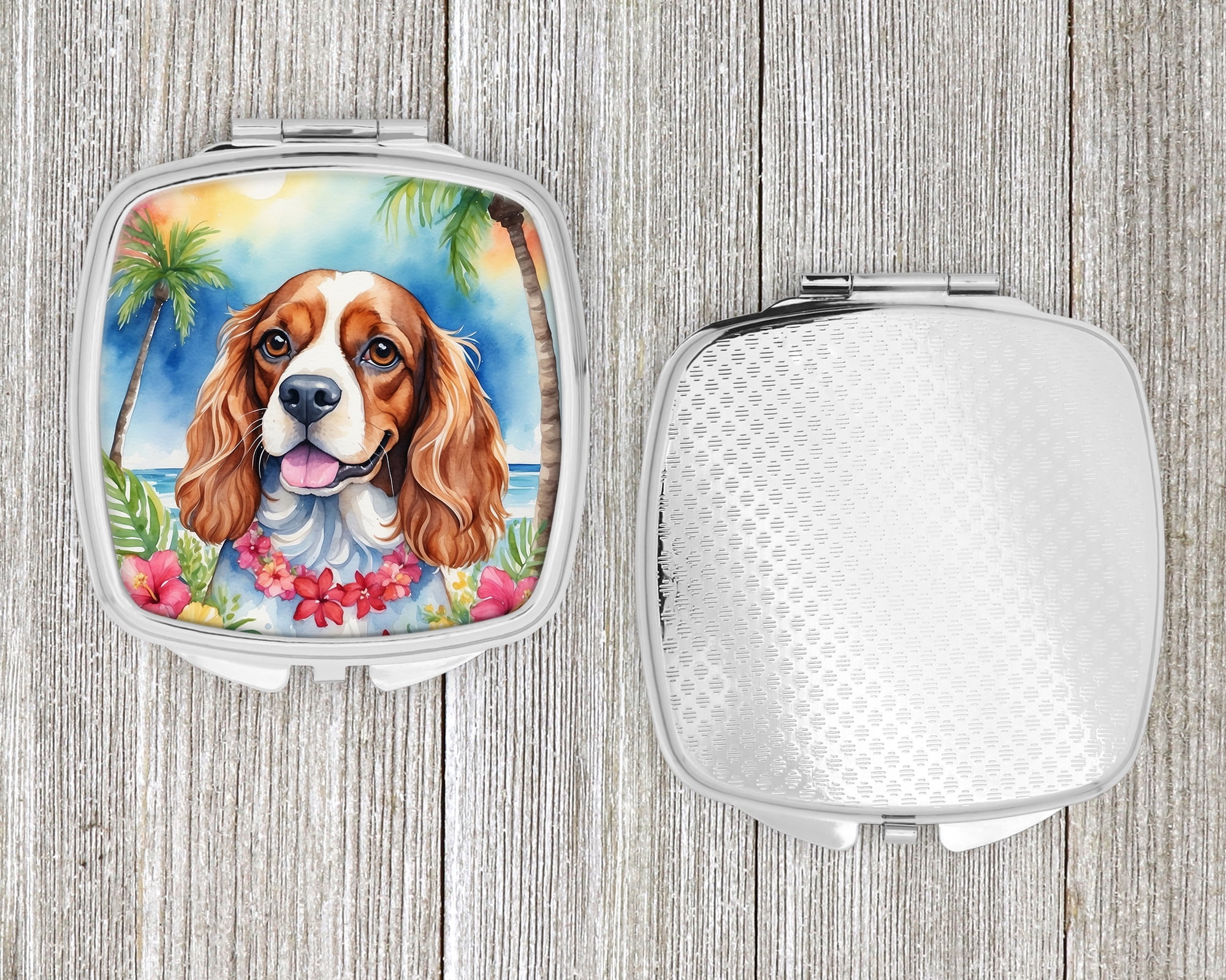 Cavalier Spaniel Luau Compact Mirror 2.75 in x 3 in