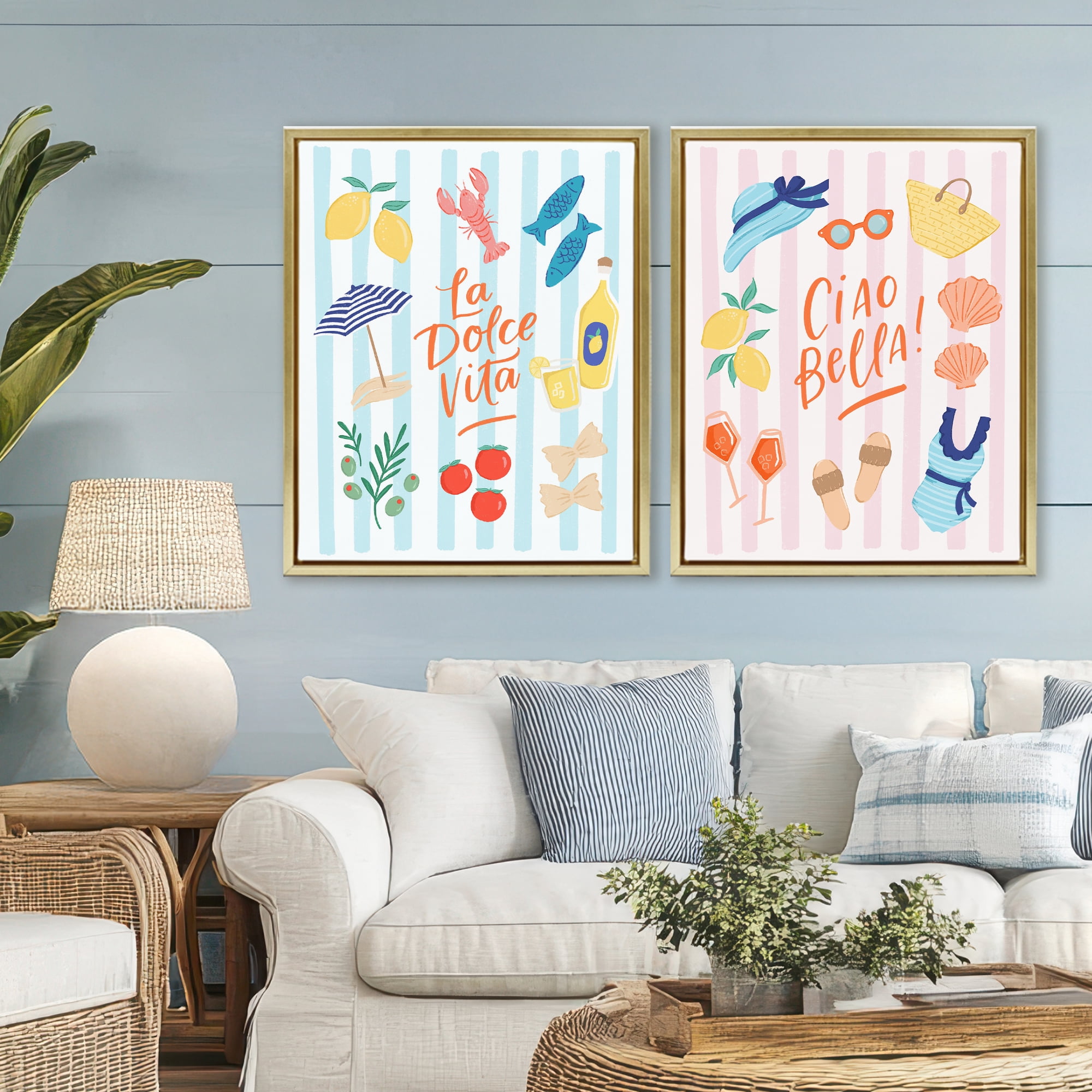 Stupell Industries Summer Italian Vacation 2 Piece Gold Framed Floater Canvas Set, design by Sandra Picco