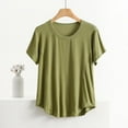 thumbnail image 2 of Women's Vintage Comfy Casual Shirts Y2K Tops Dressy Casual Fashion 2024 Short Sleeve Tunic Tops Loose Fit Flowy Solid Color Summer Clothes for Teen Girls Round Neck Blouse Army Green T Shirts XXXXL, 2 of 5