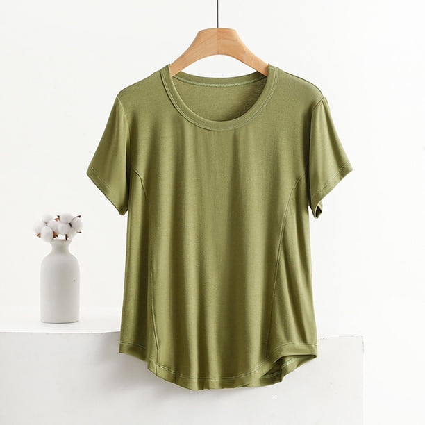 Fiudx Liquidación de Ofertas Flash Top/Camisa de Manga Corta con Cuello Redondo y Cuello Redondo Liso para Mujer