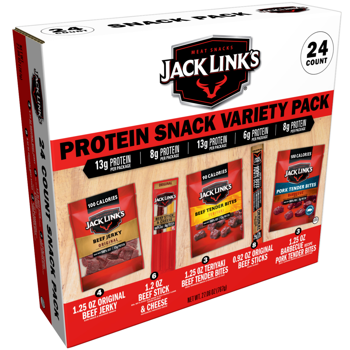 Jack Link's Protein Snack Box, Variety Pack, Count 24