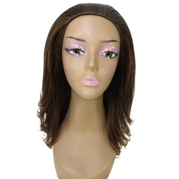 LUXLUXE Leal Curly Layered 18.5 in Long Half Wig Mix Human Hair and Synthetic Fibers, Dark Auburn Brown Blend