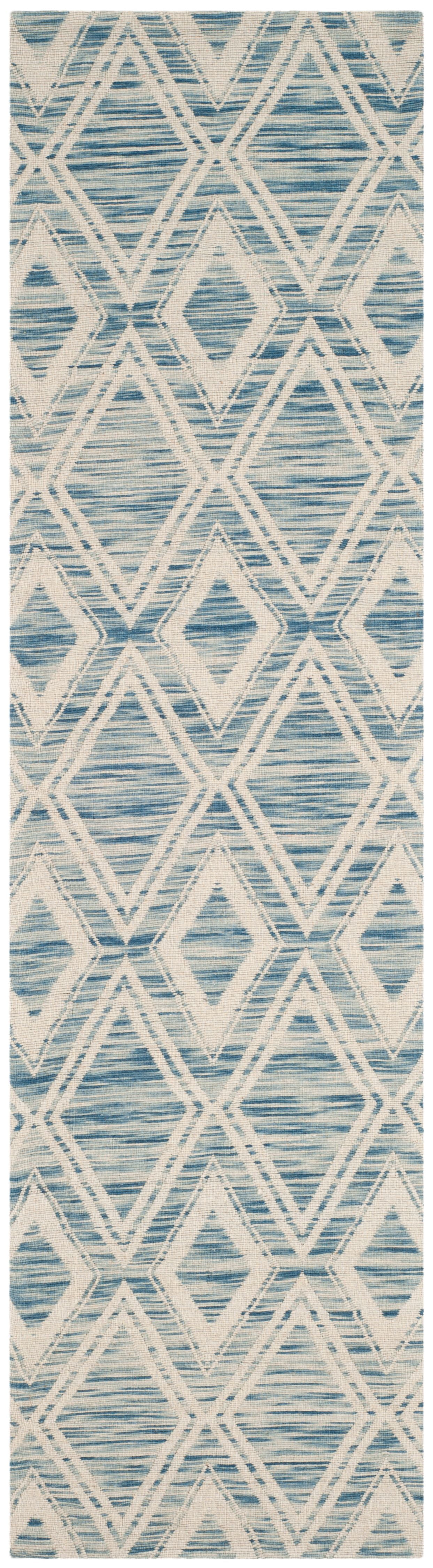 SAFAVIEH Marbella Alicia Geometric Diamonds Wool Runner Rug, Dark Blue/Ivory, 2'3" x 12'