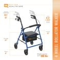 thumbnail image 3 of Rhythm Healthcare 4 Wheel Rollator, Steel Walker with 12x12" Seat and 6" Wheels, Blue, 3 of 5