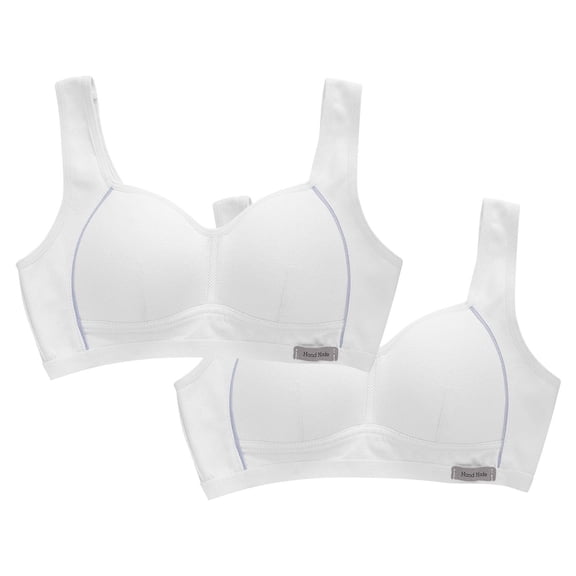 SERTG Girls 2PC Training Bra Lightly Lined Seamless Breathable Comfort Solid Color School Activities Daily Underwear First Bra(White,12-13 Years)