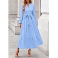thumbnail image 2 of Vestido Maxi PRETTYGARDEN con Cuello en V, Manga Larga y Cinturón Talla M, 2 of 8