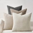 thumbnail image 1 of Chenchen 4 Packs Natural Decorative Throw Pillows Covers 18x18 Inch for Living Room Couch Bed Sofa, Rustic Farmhouse Boho Home Decor, Soft Plush Striped Corduroy Square Cushion Case 45x45 cm, 1 of 1