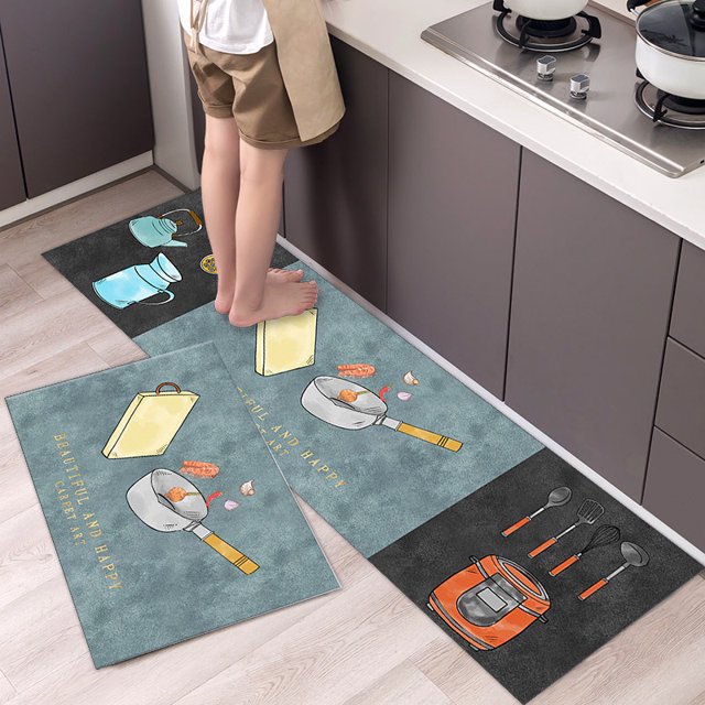 Kitchen Floor Mat Tableware Pattern Entrance Doormat Bathroom Door Floormat Parlor Anti-slip Antifouling Long Rug Kitchen Rugs Home Decor