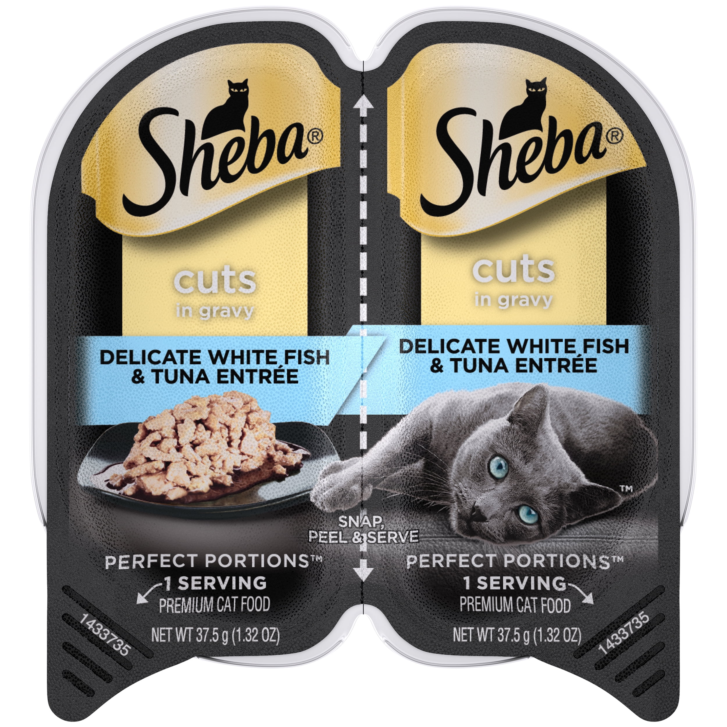 SHEBA Wet Cat Food Cuts in Gravy, Delicate White Fish & Tuna Entree, 2.