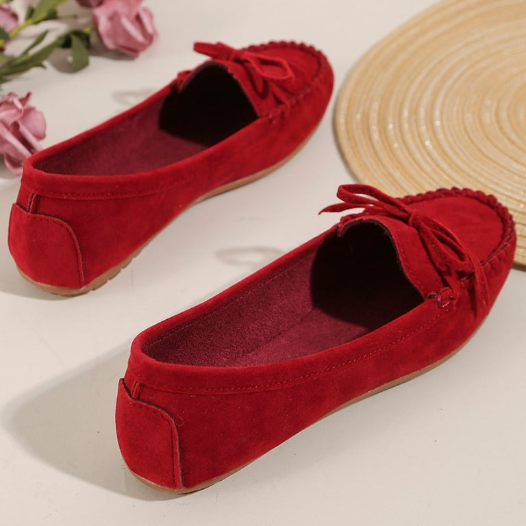 hopeusnice Women's Suede Loafers Bowknot Flats Slip On Driving