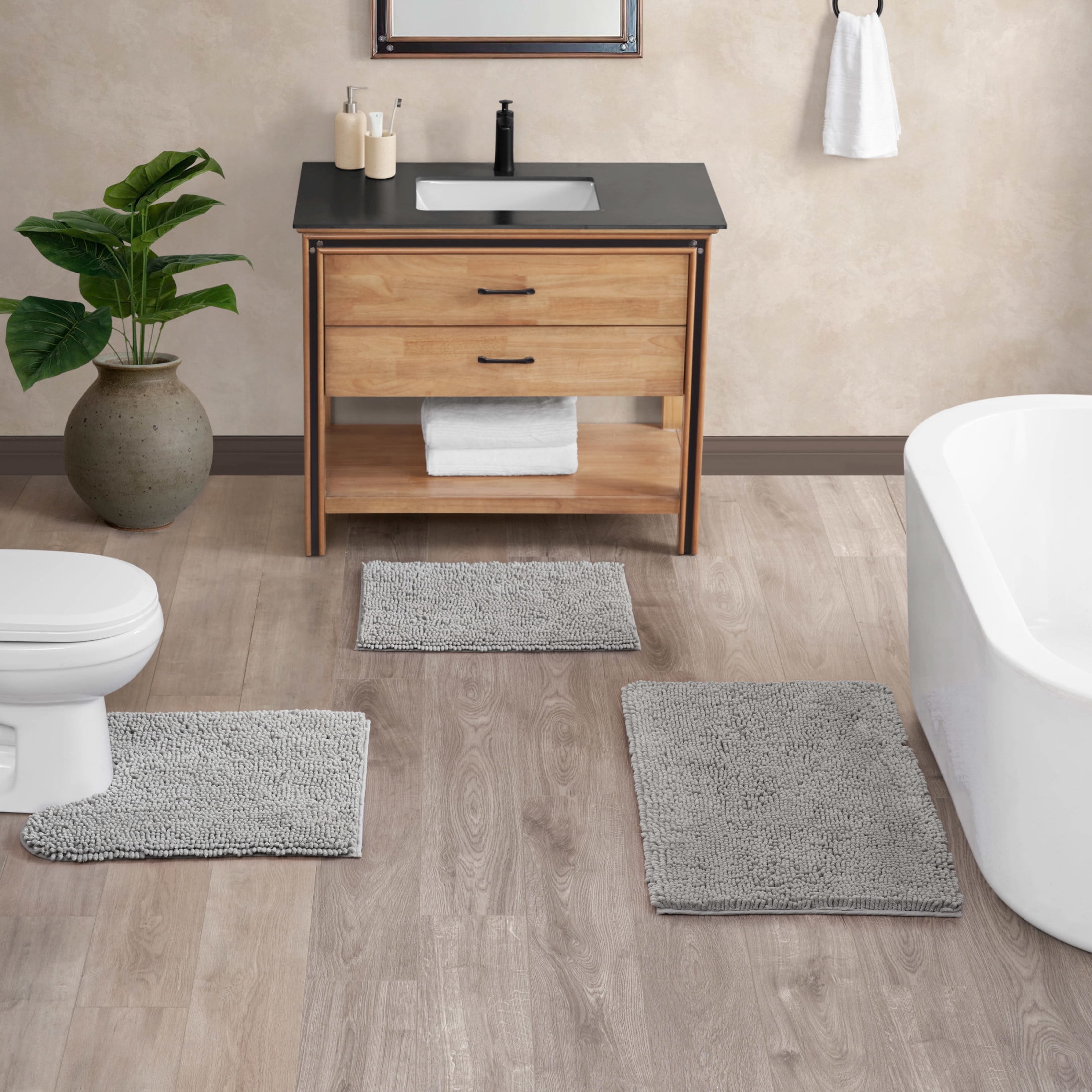 Resort Collection Chenille Plush Loop Bath Mats, 3-Piece Set