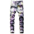 thumbnail image 2 of Mens Stretchy Denim Pants Tie-Dye Straight Leg Jeans with Pockets Plus Size Slim-Fit Buckle Lounge Trousers, 2 of 7