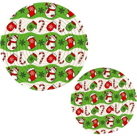 

Bestwell set of 2 Snowman and Candy Cane Trivets Pot Holders， Hot Pads Table Mats Placemats Set for Cooking and Baking Cotton Braided Hot Pads 7in+9in