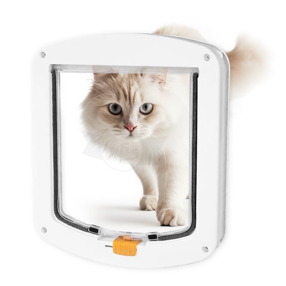 Laifug Large Cat Door (Outer Size 11.2" x 9.2"), 4 Way Locking Cat Flap Door for Interior Exterior Doors, Weatherproof Pet Door for Circumference < 23"