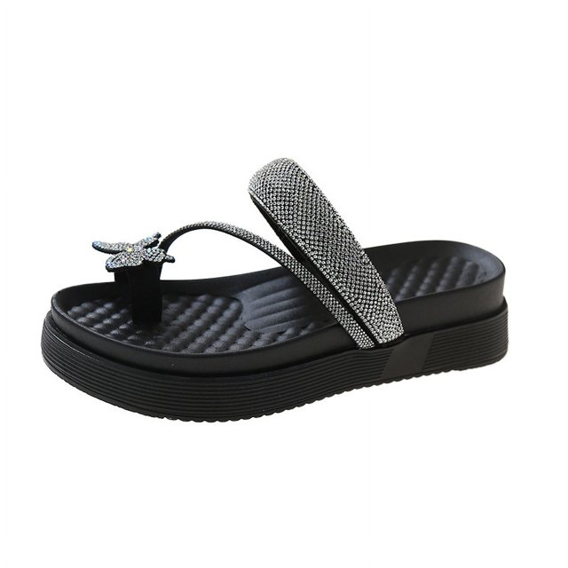 Chanclas de verano para mujer con lazo de diamantes de imitación para el hogar, cómodas y antideslizantes