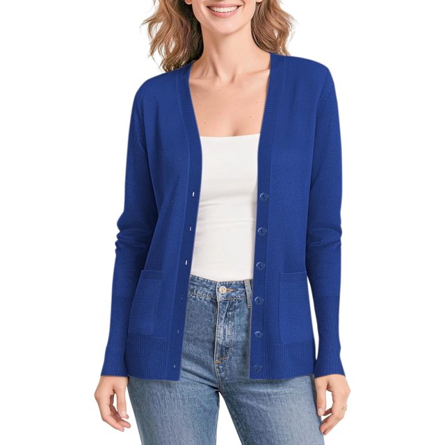Urban CoCo Women's Button Down Lightweight Knit Cardigan Sweater with Pockets