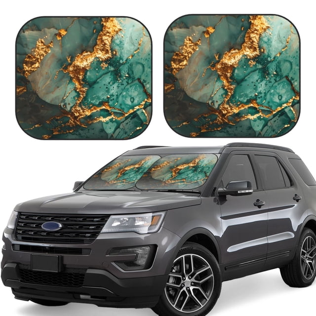 Vsdgher Emerald Color Gold Marble Print Car Windshield Sun Shade, Reflective Sunshade Window Sunshade Sun Visor Protector Fit for Cars,Trucks,SUVs-Small