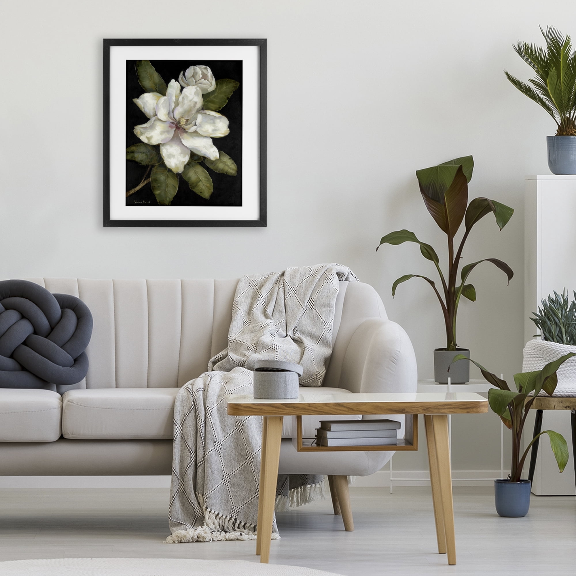 Stupell Industries Budding Magnolia Blooms Black Framed Print Under Glass, design by Nan