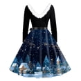 thumbnail image 3 of Women's Fashion V-Neck Casual Slim Christmas Printed Long Sleeve Hair Collar Dresses for Elegant Holiday Events and Parties,Royal Blue,3XL, 3 of 4