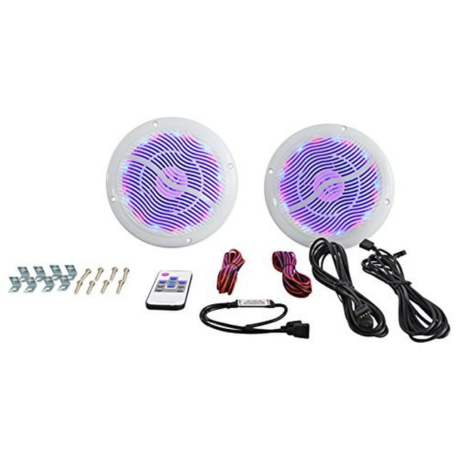 Rockville Rmc65lw 6,5 Pouces 600W Haut-Parleurs Marins Blancs Bidirectionnels avec DEL Multicolore + Télécommande