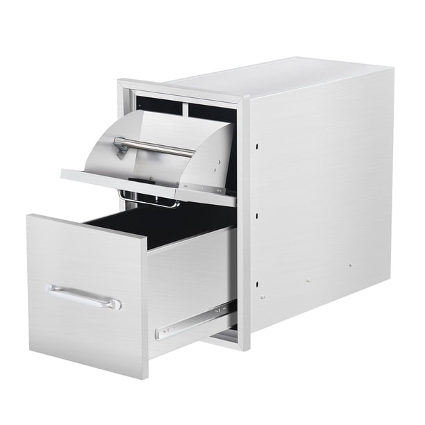 QinaQin Cajón para cocina exterior de alta resistencia con porta toallas de papel, unidad BBQ de acero inoxidable 304 resistente a la intemperie para isla de asador o patio