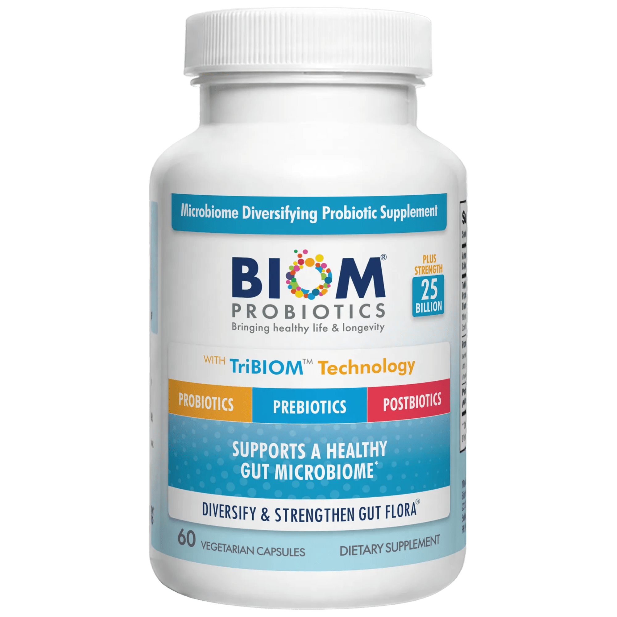 Biom Probiotics 3-in-1 Formula Cold Shipped with 25 Billion Flora for Adults, Immune Support, 60ct