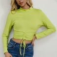 thumbnail image 2 of YUGYXL Women's Long Sleeve Crop Tops Trendy Mock Neck Drawstring Ruched Front Going Out Casual Tee Shirts Green XL, 2 of 7