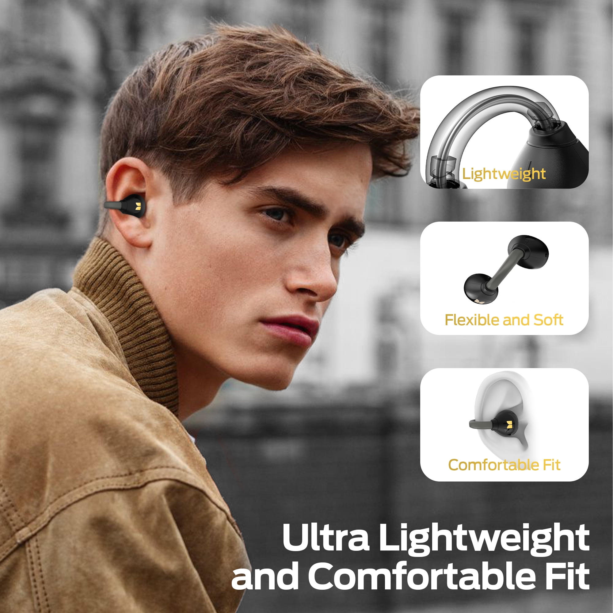 Monster Open Ear Headphones, Bluetooth Earbuds, HiFi high sound quality, ENC noise canceling, Clip On Earbuds for Running, Walking, Workout (Black)