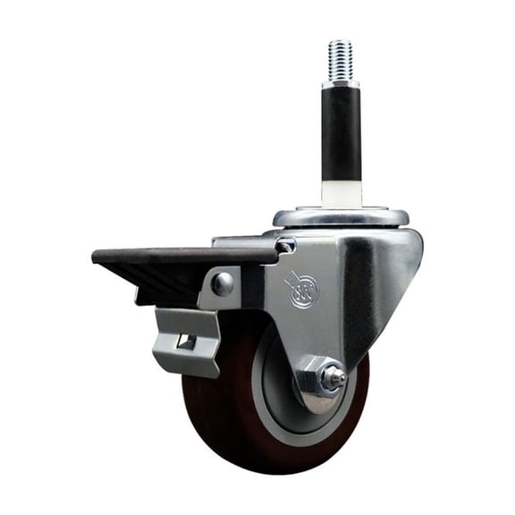 3 Inch Maroon Poly Swivel 3/4 Inch Expanding Stem Caster with Brake SCC