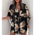 thumbnail image 1 of Summer Boho Mini Dress Women Flora Print Batwing Sleeve Lace-Up V Neck Loose Button Dresses Ladies Beach Party Dress VestidoXXL Gao Jinjia LED, 1 of 2